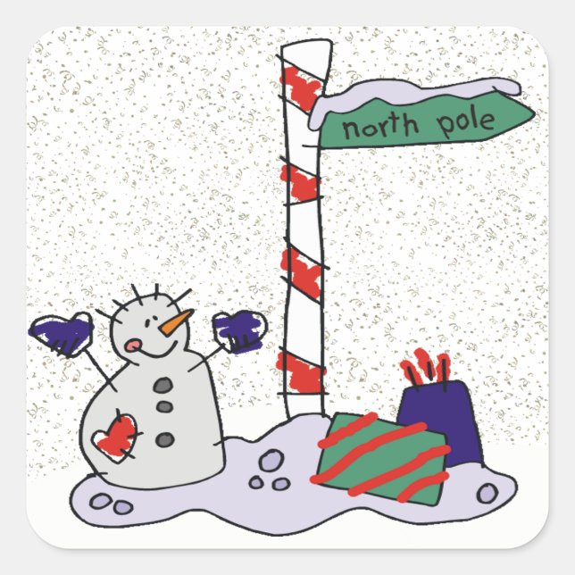Snowman & North Pole - Square Sticker (Front)
