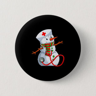 Snowman Nurse Christmas Stethoscope Nursing Scrub  2 Inch Round Button