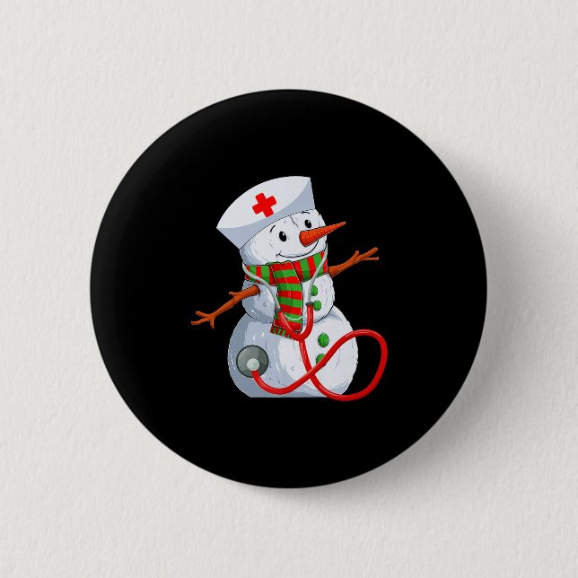Snowman Nurse Christmas Stethoscope Nursing Scrub  2 Inch Round Button (Front)