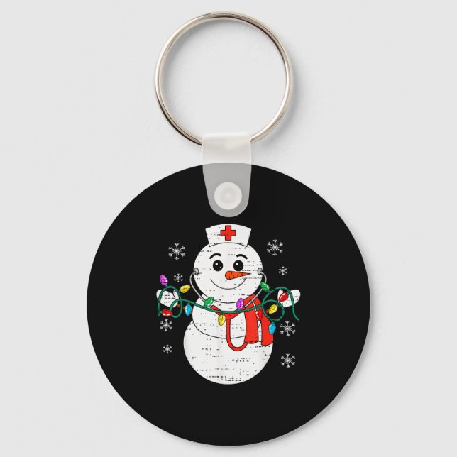 Snowman Nurse Christmas Stethoscope Xmas Scrub Top Keychain (Front)