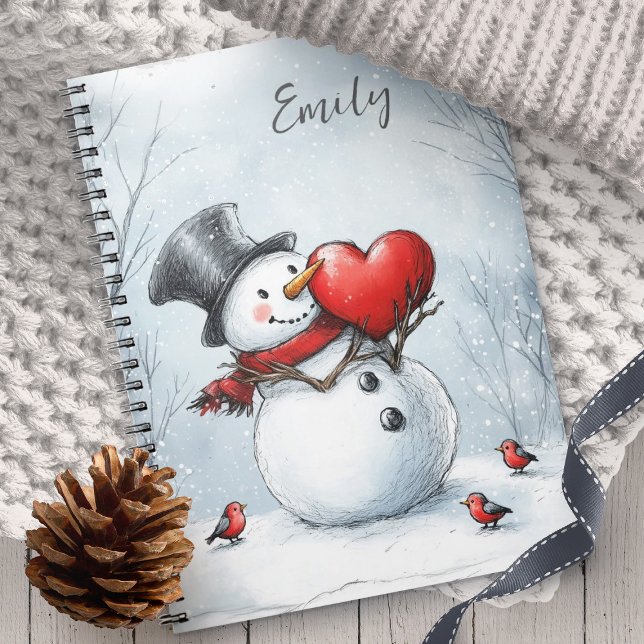 Snowman Offers Love with a Big Heart Notebook (Creator Uploaded)