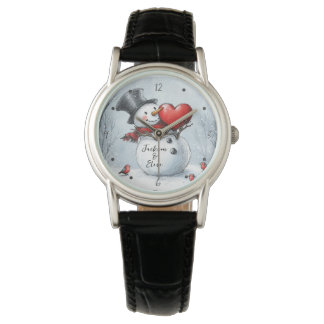 Snowman Offers Love with a Big Red Heart Watch