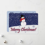 Snowman on a Snowy Hill Christmas Card<br><div class="desc">A fun snowman on a snowy hill in falling snow.  He's enjoying the snow just like all snowmen do!  This festive Christmas scene makes for a Christmas card suitable for everyone!</div>