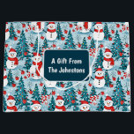 Snowman on a Winter Day Christmas Personalized Large Gift Bag<br><div class="desc">Personalized Christmas gift bag with snowmen in warm red scarves and a pretty blue pine tree background.</div>
