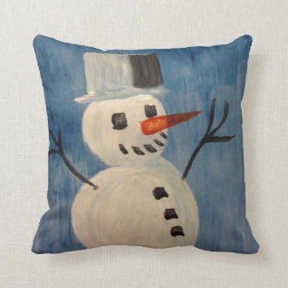 Snowman on Blue Throw Pillow