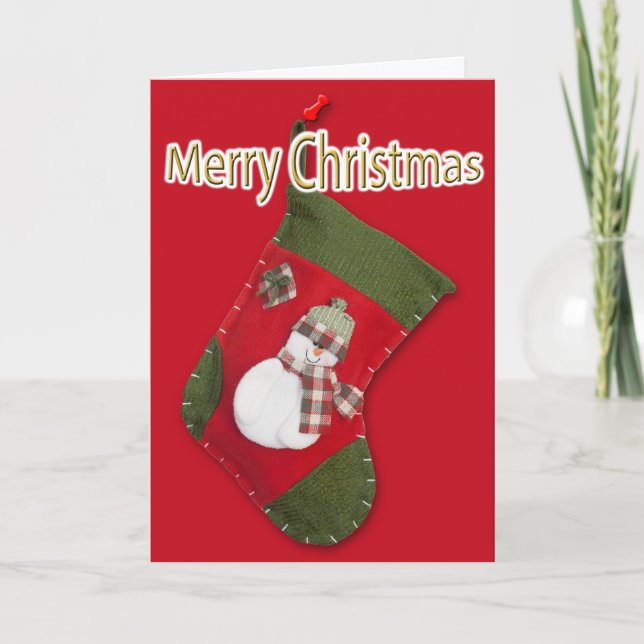Snowman on Christmas Stocking Over Red Template (Front)