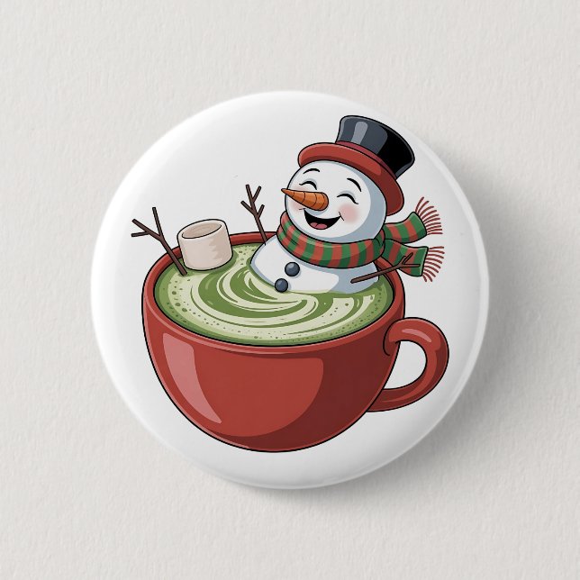 Snowman on Matcha Bathub Funny Christmas  2 Inch Round Button (Front)