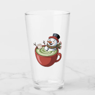 Snowman on Matcha Bathub Funny Christmas  Glass