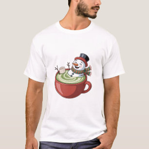 Snowman on Matcha Bathub Funny Christmas T-Shirt