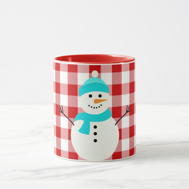 Snowman on plaid mug (Center)