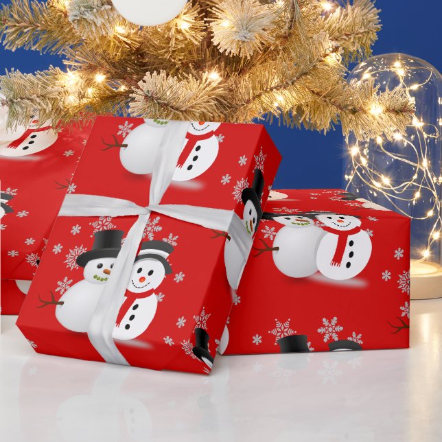 Snowman on Red Christmas Craft or  Wrapping Paper (Holidays)