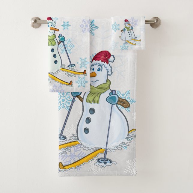 Snowman on Skis Bathroom Towel Set (Insitu)