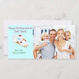 Snowman on sleigh Family Photo Card