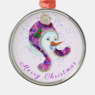 Snowman Ornement De Noël En Béanie Violette Casque