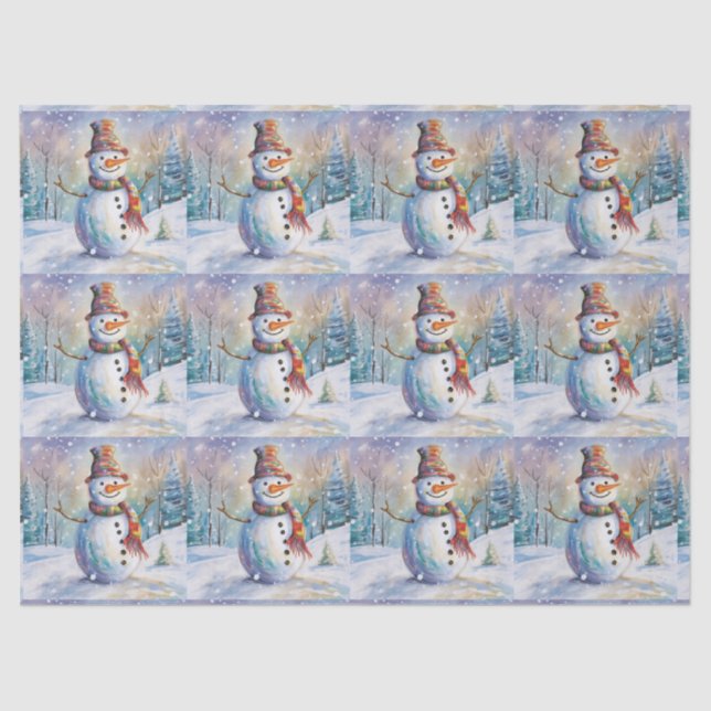 Snowman Outdoors In Snowfall Tissue Paper (Front)