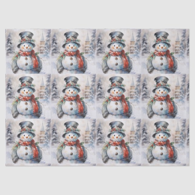 Snowman Outdoors In Snowfall Tissue Paper (Front)