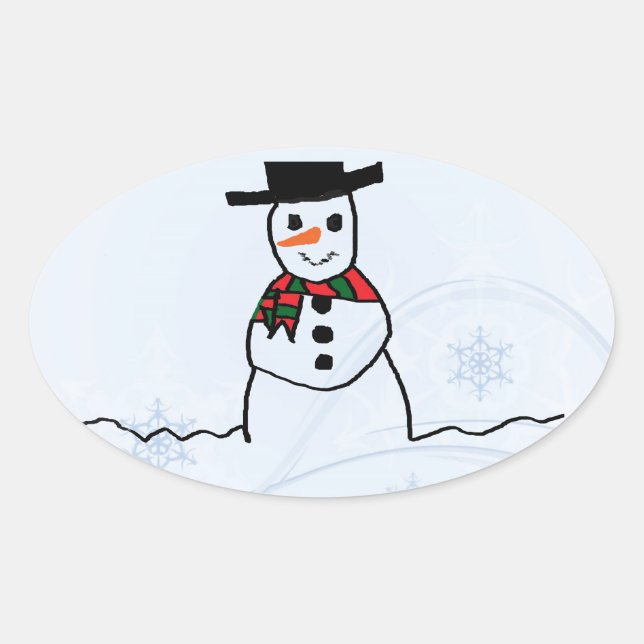Snowman Oval Sticker (Front)