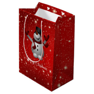 Snowman Over Red Background Medium Gift Bag