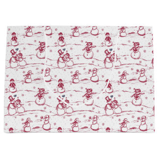 Snowman parade toile - red large gift bag