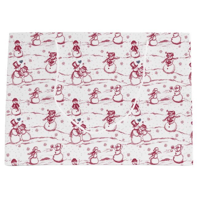 Snowman parade toile - red large gift bag (Front)