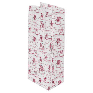 Snowman parade toile - red wine gift bag