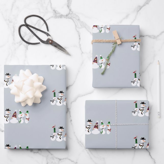 Snowman Party Holiday Wrapping Paper (Front)