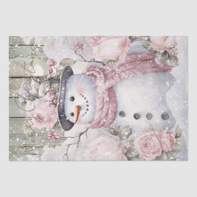 Snowman Pastel Pink Winter Christmas Tissue Paper (Front)