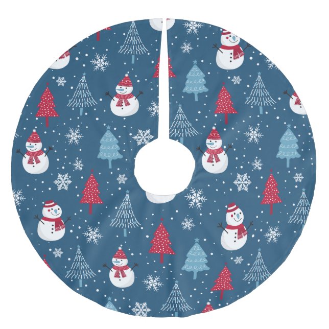 Snowman Pattern Brushed Polyester Tree Skirt (Front)