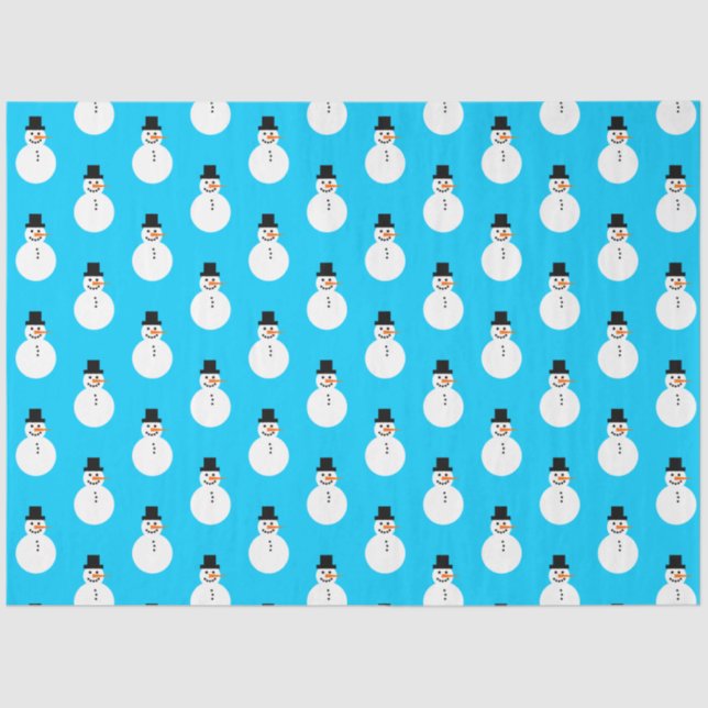 Snowman Pattern Winter Christmas Holiday Sky Blue Tissue Paper (Front)