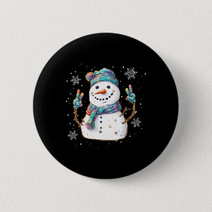 Snowman Peace Sign Christmas Snow Frosty Winter Xm 2 Inch Round Button
