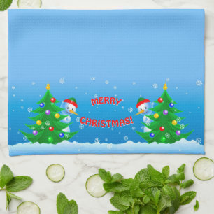 Snowman Peeking Kitchen Towel