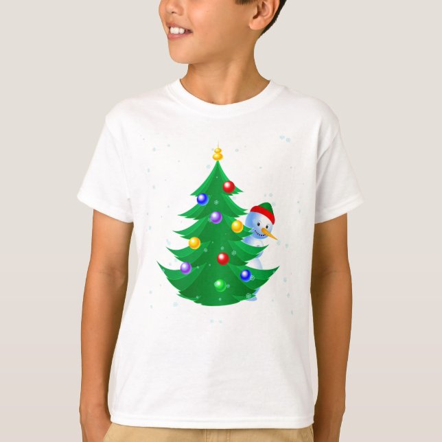 Snowman Peeking T-Shirt (Front)