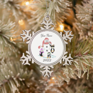 Snowman & Penguin Christmas Snowflake Pewter Chris Snowflake Pewter Christmas Ornament