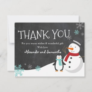 Snowman penguin Winter Wonderland Thank you card
