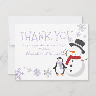 Snowman penguin Winter Wonderland Thank you card