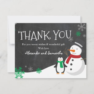 Snowman penguin Winter Wonderland Thank you card