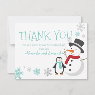 Snowman penguin Winter Wonderland Thank you card