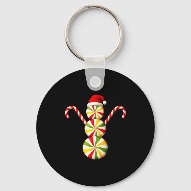 Snowman Peppermint Candies Merry Christmas Pajamas Keychain (Front)