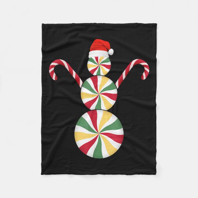 Snowman Peppermint Candies Merry Christmas Pyjamas Fleece Blanket (Front)