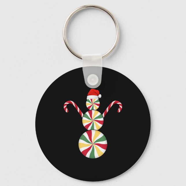 Snowman Peppermint Candies Merry Christmas Pyjamas Keychain (Front)