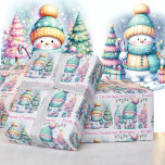 Snowman Personalize Pink Name Girl's Christmas Wrapping Paper<br><div class="desc">Snowman Personalize Pink Name Girl's Christmas Wrapping Paper</div>