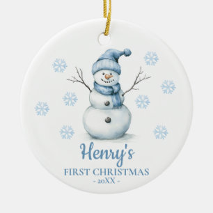 Snowman Personalized Baby's First Christmas Ceramic Ornament
