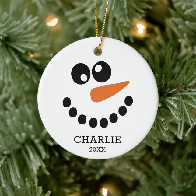 Snowman Personalized Ceramic Ornament (Tree)