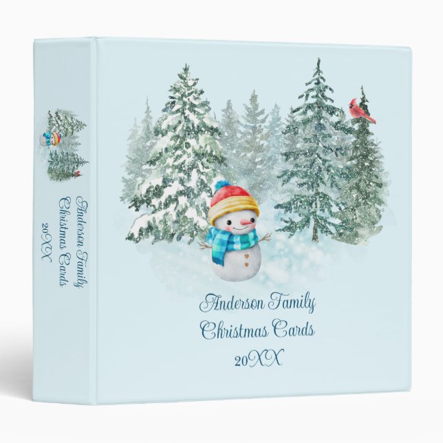 Snowman Personalized Christmas Card Holder Binder (Front/Spine)