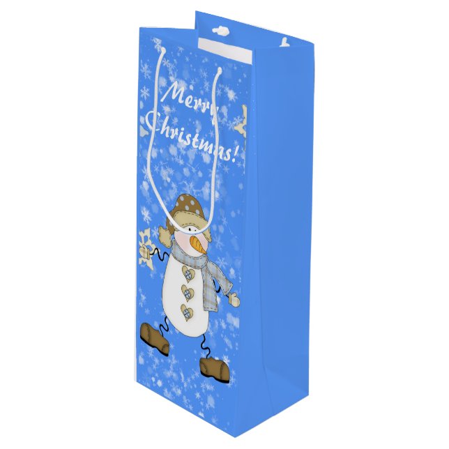 Snowman Personalized Christmas Wine Gift Bag (Front Angled)