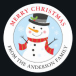 Snowman Personalized Holiday Sticker Round<br><div class="desc">Add the finishing touch to your holiday gifts,  treats and favours with these cute snowman stickers. Personalize with your preferred greeting and name.</div>