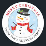 Snowman Personalized Holiday Sticker Round<br><div class="desc">Add the finishing touch to your holiday gifts,  treats and favours with these cute snowman stickers. Personalize with your preferred greeting and name.</div>