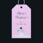 Snowman Pink Merry Christmas Tie On Gift Tags<br><div class="desc">Pink Christmas gift tags with snowman artwork design. Customize the greeting, or use the sample, "Merry Christmas", and add a signature in grey. All wording is easy to change or delete. A little snowman (my own graphic design) decorates the bottom of the front. Another snowman image is on the back....</div>