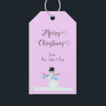 Snowman Pink Merry Christmas Tie On Gift Tags<br><div class="desc">Pink Christmas gift tags with snowman artwork design. Customize the greeting, or use the sample, "Merry Christmas", and add a signature in grey. All wording is easy to change or delete. A little snowman (my own graphic design) decorates the bottom of the front. Another snowman image is on the back....</div>