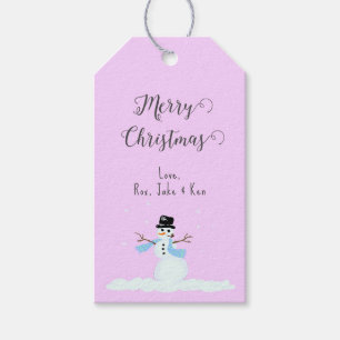 Snowman Pink Merry Christmas Tie On Gift Tags